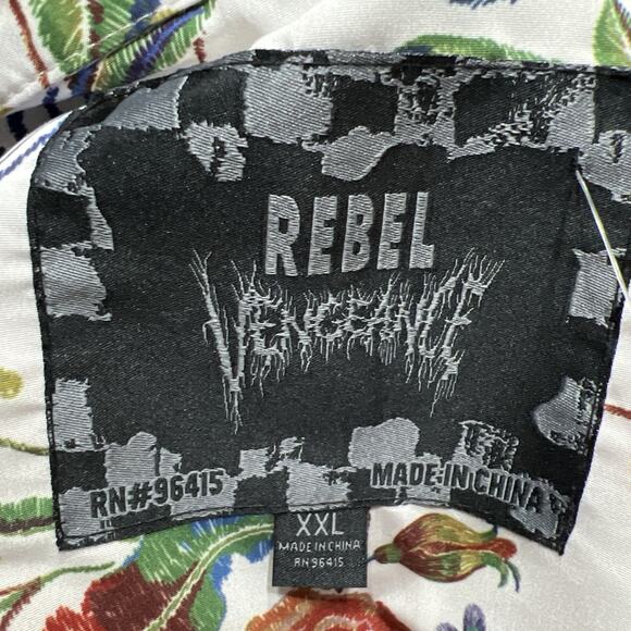 Rebel Vengeance Dragon Floral Print Button Up Shirt Boho Asian Style Men Size 2X - Picture 8 of 11